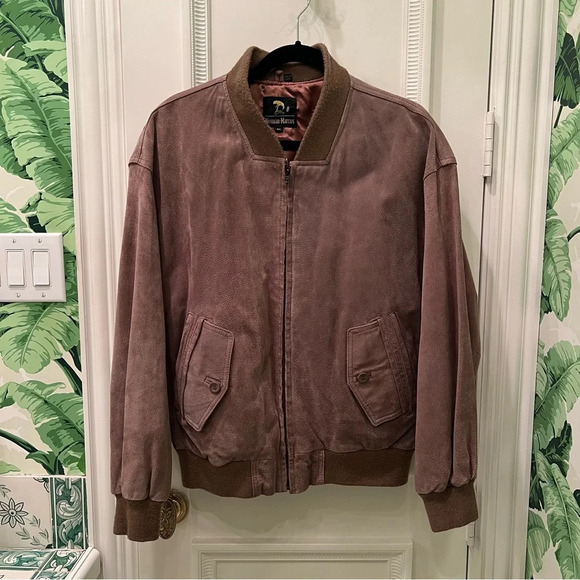 Vintage Nieman Marcus Suede Leather Bomber Jacket Tan Size 40 US L Made in Korea - Picture 1 of 7